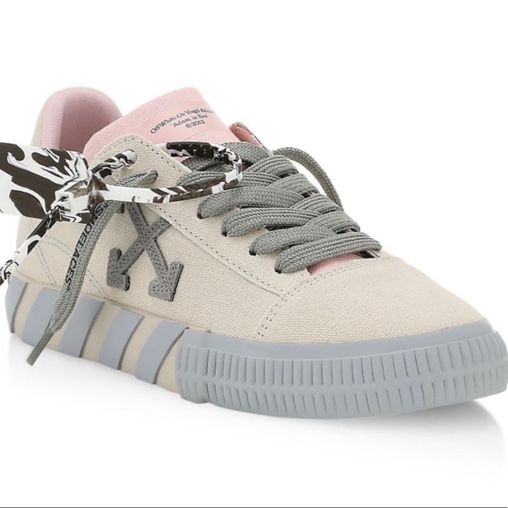 Low Vulcanized Canvas Beige Grey Off-White Sneakers